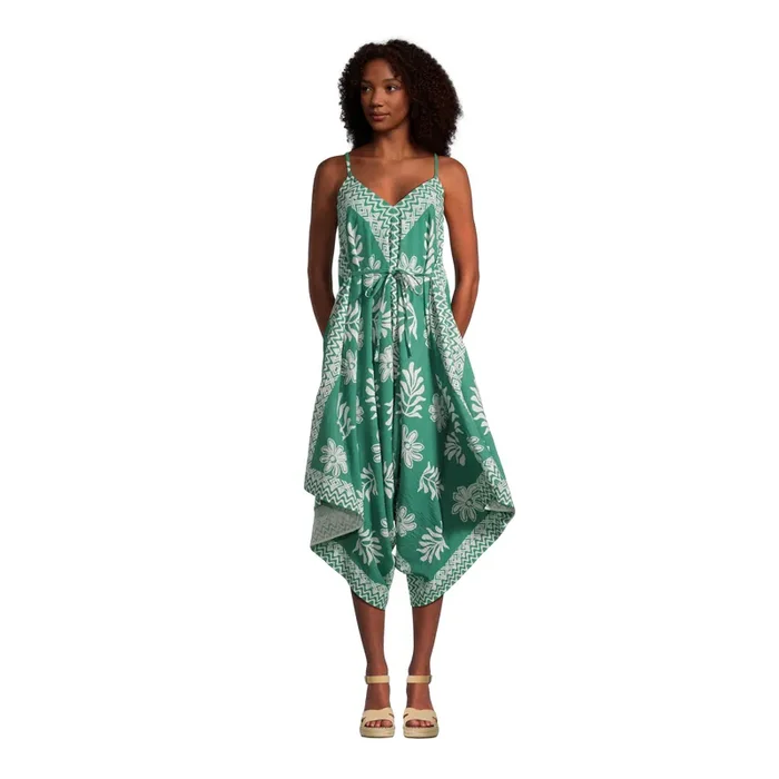 Goa Green And White Kauai Floral Jumpsuit With Pockets