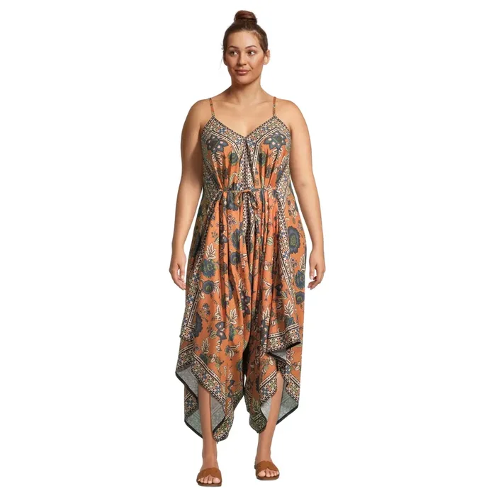 Goa Rust and Blue Floral Scarf Print Jumpsuit with Pockets