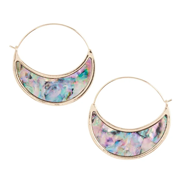 Gold Abalone Shell Crescent Hoop Earrings