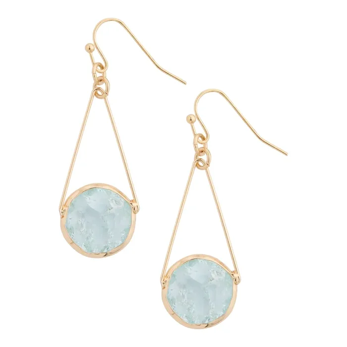 Gold and Blue Crackle Glass Drop Earrings