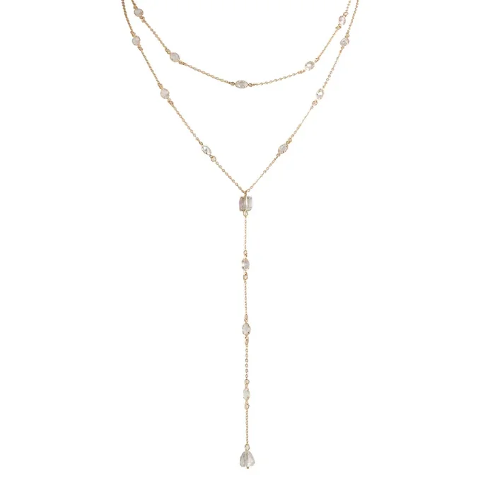 Gold and Cubic Zirconia Delicate Lariat Necklaces 2 Pack
