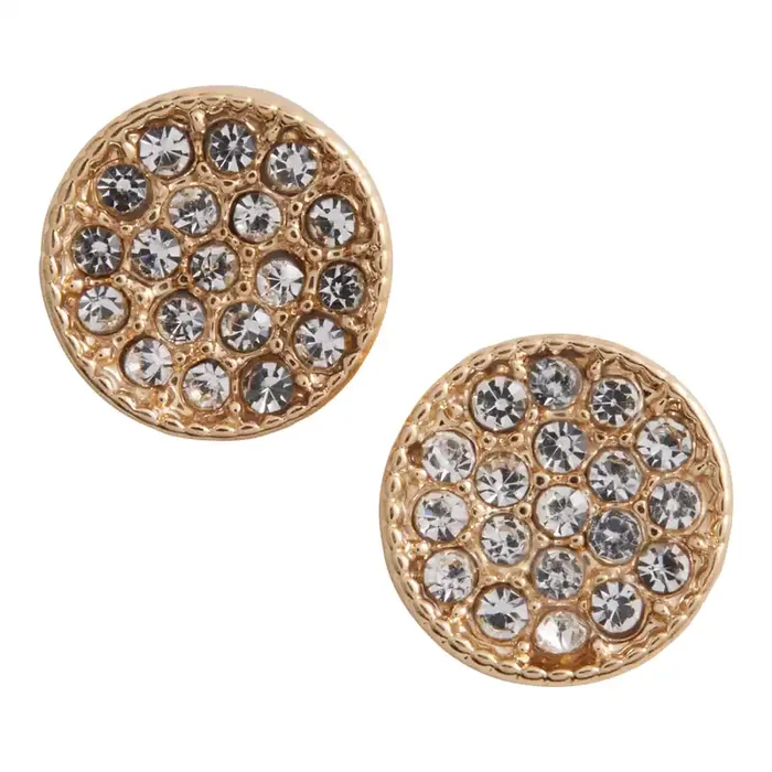 Gold and Diamond Round Stud Earrings