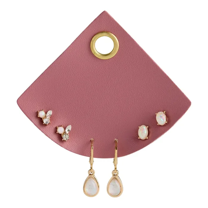 Gold and Faux Opal Earrings 3 Pack