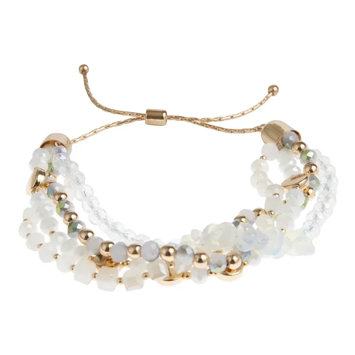 Gold And Genuine Opal Beaded Bracelet With Pull Tie