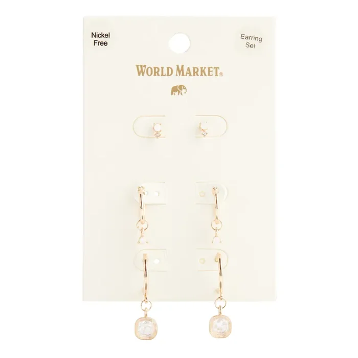 Gold And Glass Huggie Hoop And Stud Earrings 3 Pack