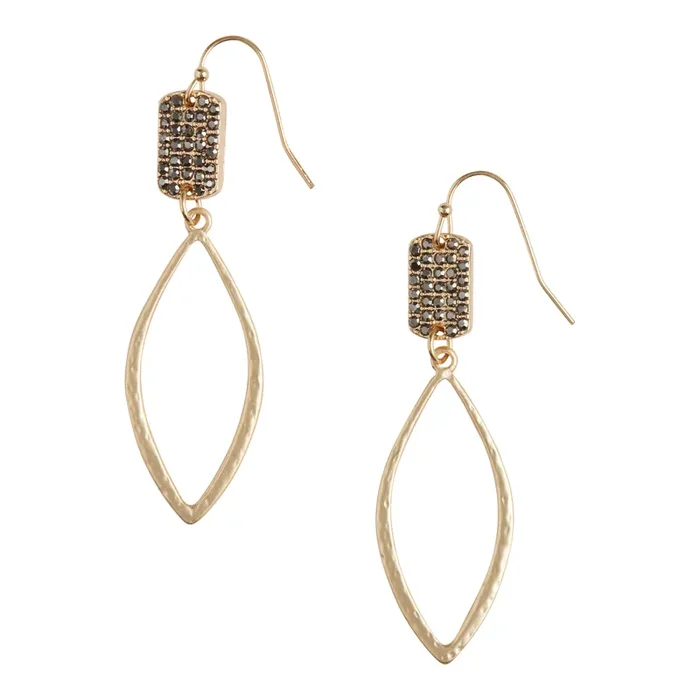 Gold And Gray Faux Hematite Hammered Drop Earrings