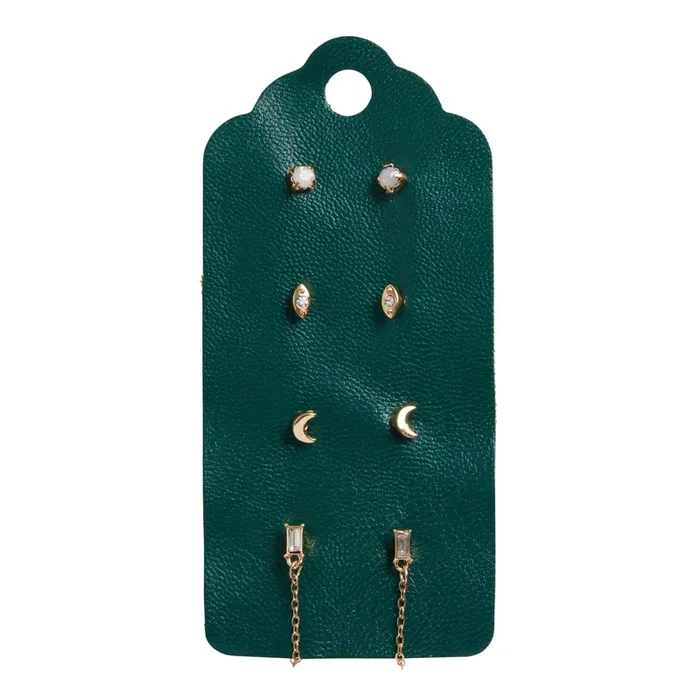 Gold And Milky Glass Evil Eye Stud Earrings 4 Pack