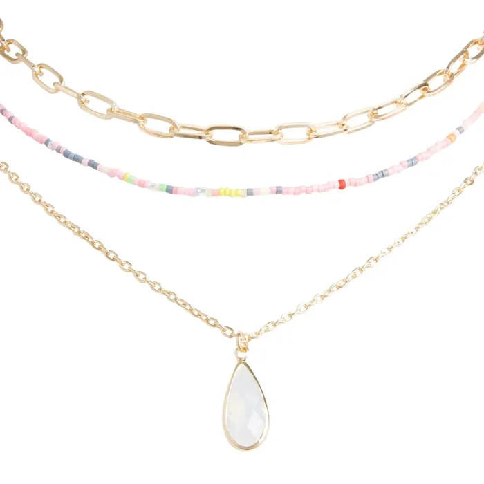 Gold And Neon Glass Beaded Chain Necklaces 3 Pack