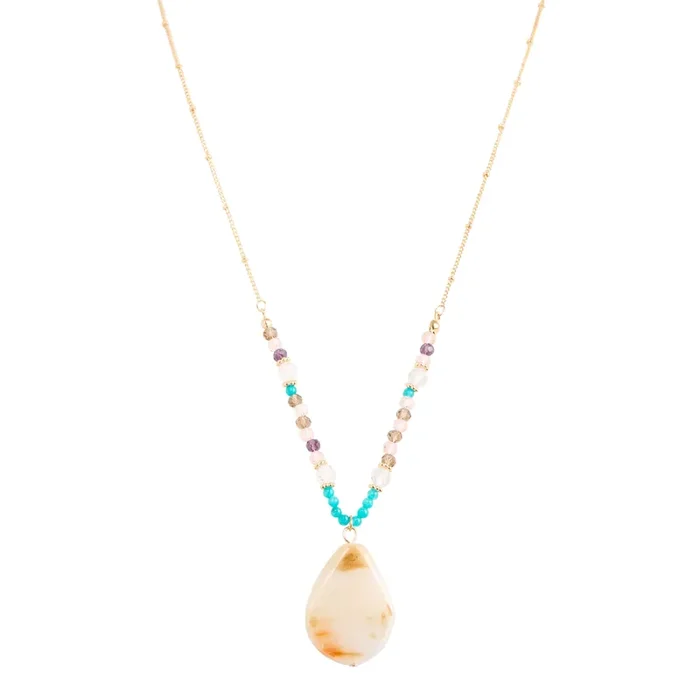 Gold and Semiprecious Agate Teardrop Pendant Necklace