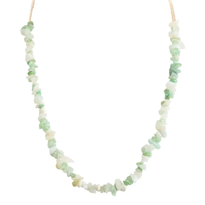 Gold and Semiprecious Green Agate Chip Necklace