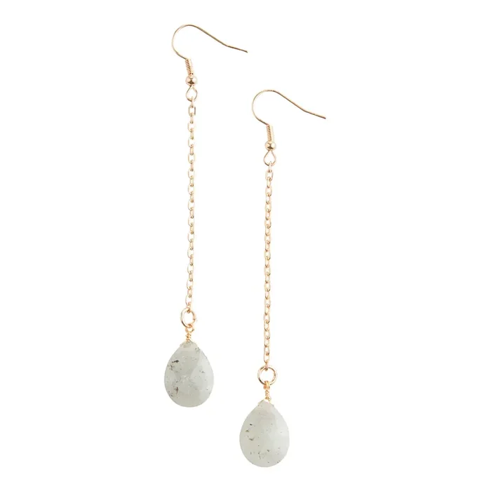 Gold And Semiprecious Labradorite Chain Dangle Earrings