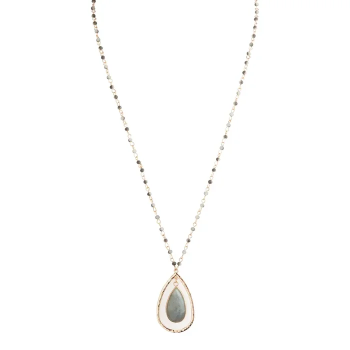 Gold And Semiprecious Labradorite Teardrop Pendant Necklace