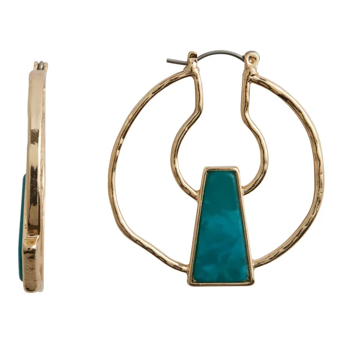 Gold And Turquoise Wavy Double Hoop Earrings
