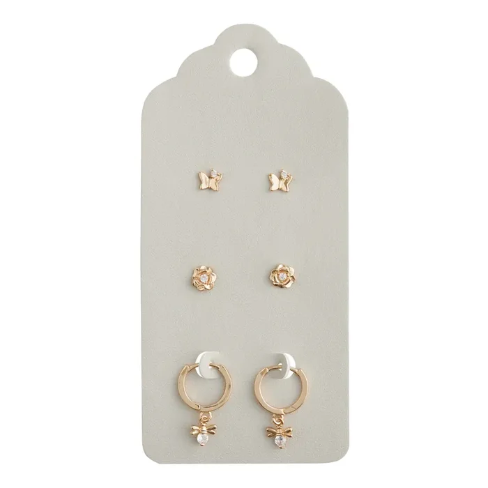 Gold Butterfly And Bee Stud Earrings 3 Pack