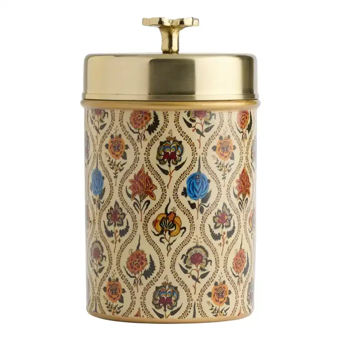 Gold Enameled Stainless Steel Floral Tea Storage Canister