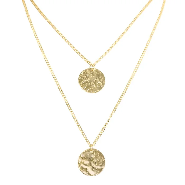 Gold Hammered Coin Multistrand Necklace