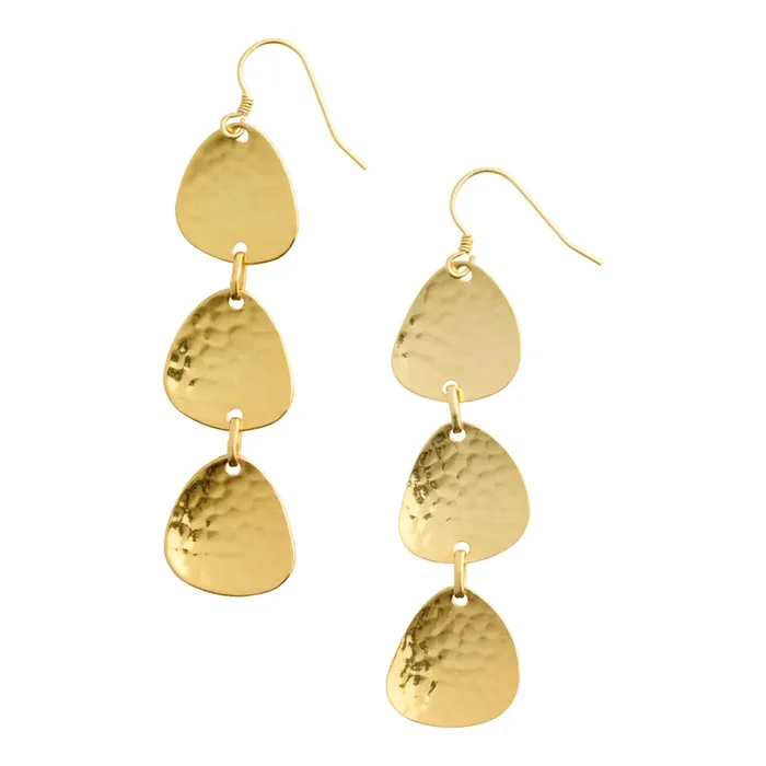 Gold Hammered Disc Dangle Earrings