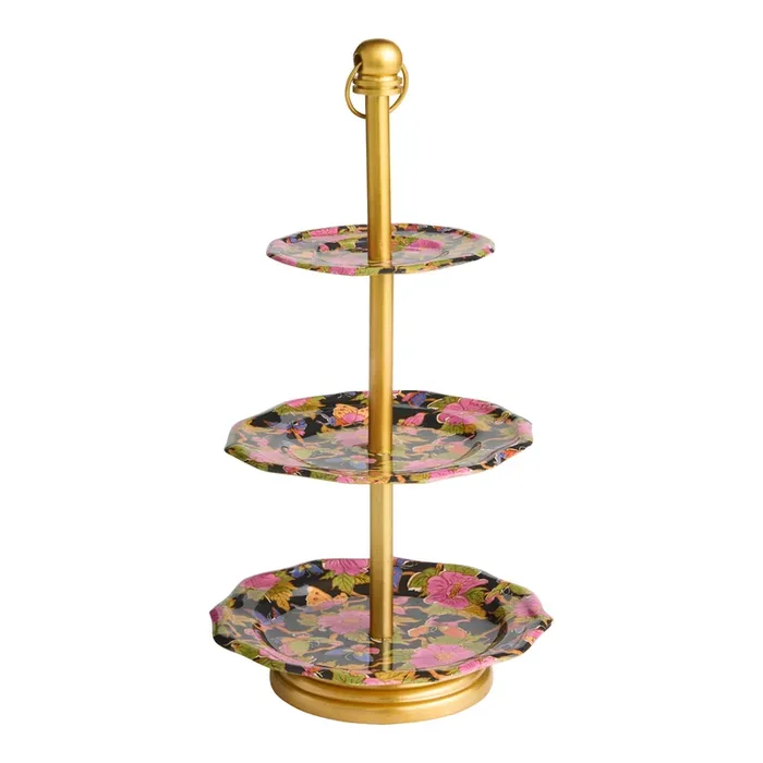 Gold Metal and Black Butterfly Floral 3 Tier Jewelry Stand