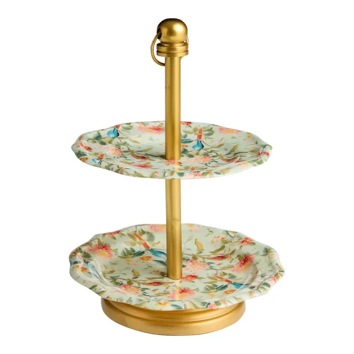 Gold Metal Chinoiserie Scalloped 2 Tier Jewelry Stand