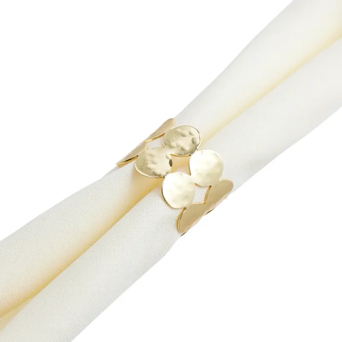 Gold Metal Hammered Circle Napkin Ring Set of 2