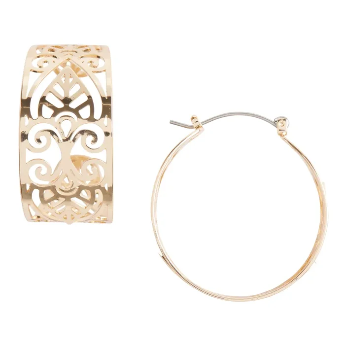 Gold Monstera Leaf Filigree Hoop Earrings