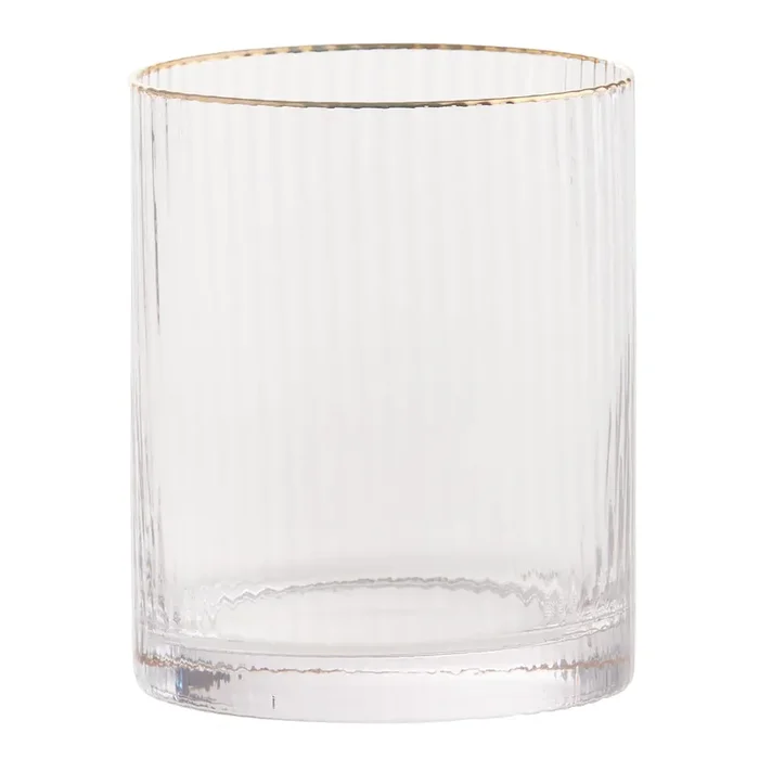 Gold Rim Ribbed Double Old Fashioned Glass