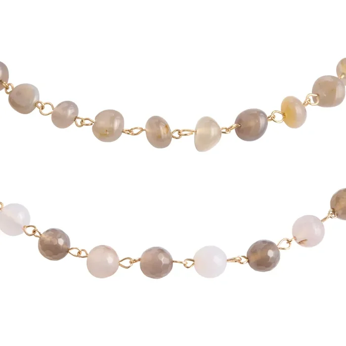 Gold Rose Quartz and Agate Stone Beaded Multistrand Necklace