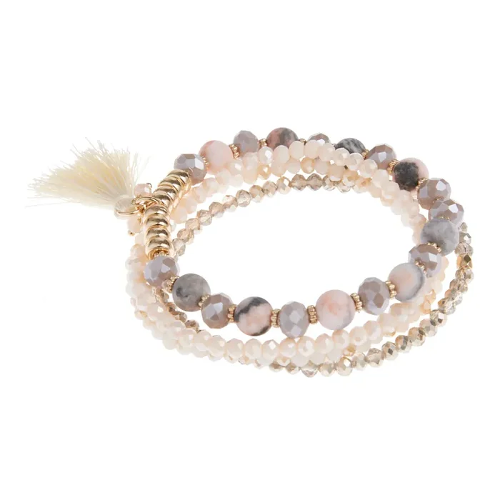 Gold Sunstone Beaded Stretch Bracelets 4 Pack