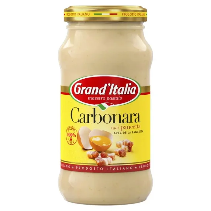 Grand’Italia Carbonara pasta sauce with bacon and cheese