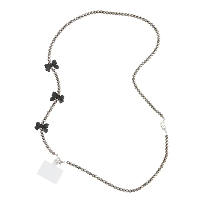 Graphite Black Bow Bead Detachable Cell Phone Strap 2 Piece