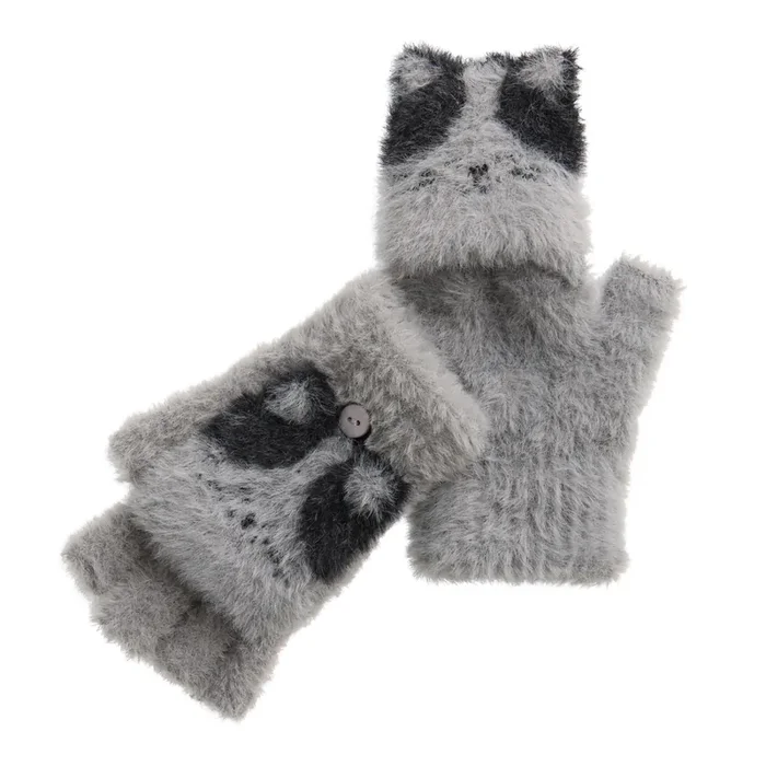 Gray and Black Cat Eyelash Knit Convertible Gloves