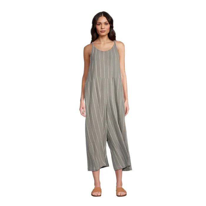 Gray and Ivory Stripe Khadi Lounge Jumpsuit with Pockets