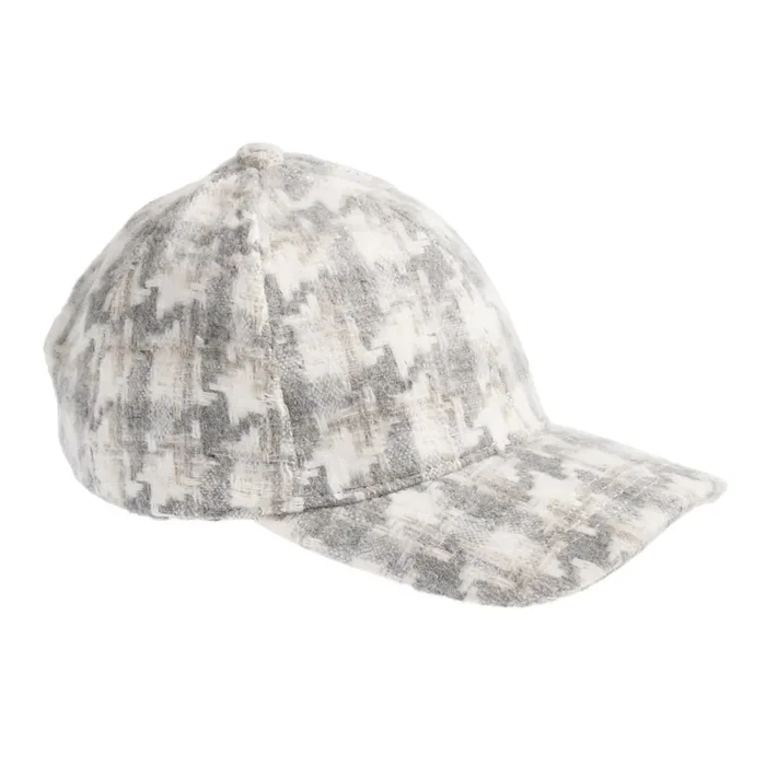Gray Brushed Wool Houndstooth Baseball Cap