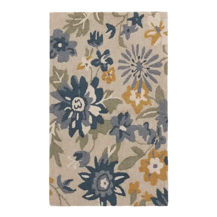 Green and Blue Floral Tufted Area Rug