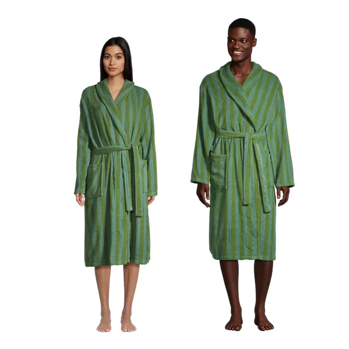 Green and Blue Stripe Terry Unisex Robe