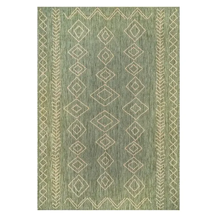 Green And Ivory Diamond Salma Indoor Outdoor Rug