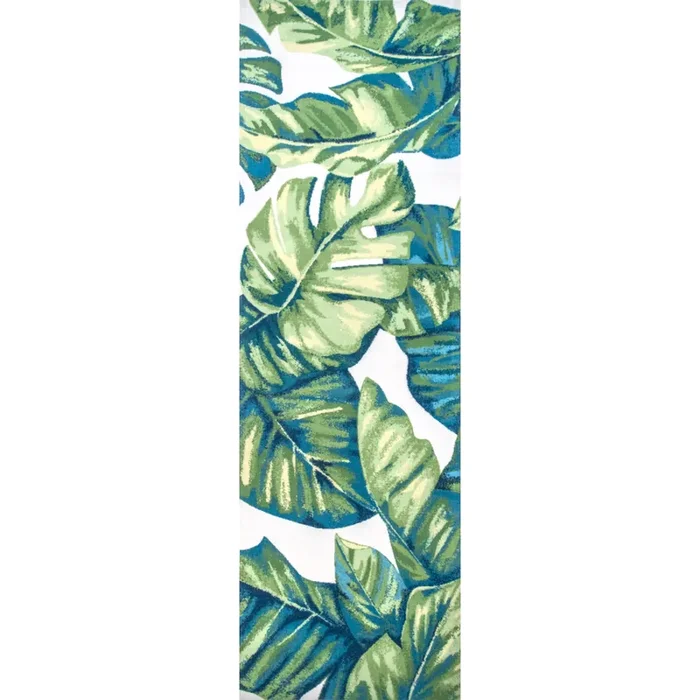 Green Tropical Palm Leaf Indoor Outdoor Floor Runner