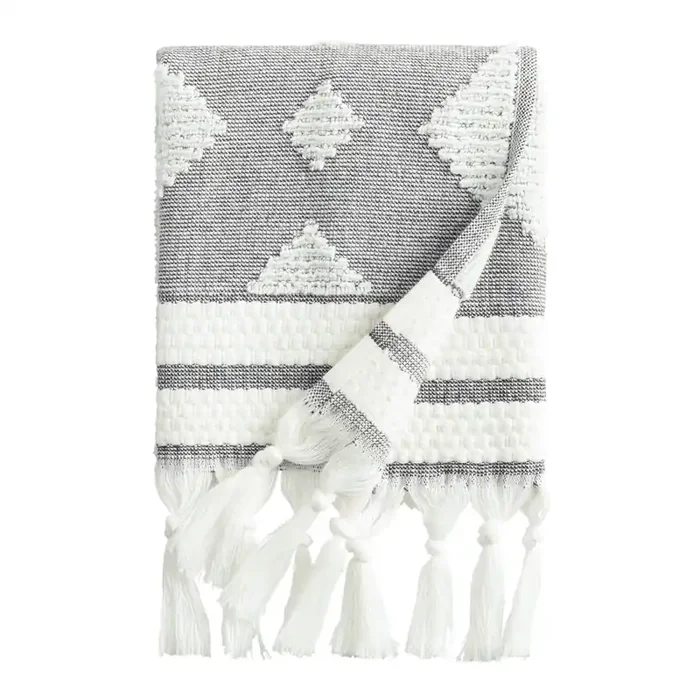 Hailey Black And White Sculpted Diamond Hand Towel