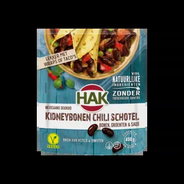 Hak Mexican spiced kidneybeans chilli dish with beans, vegetables and sauce