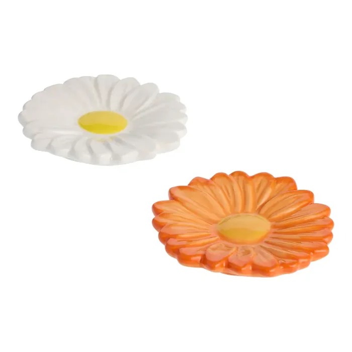 Hand Painted Ceramic Daisy Flower Figural Tea Rest Set of 2