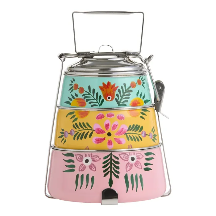 Hand Painted Stainless Steel Floral 3 Tier Tiffin Lunch Box