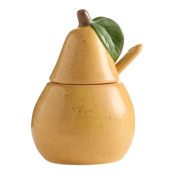 Harvest Bounty Ceramic Pear Figural Sugar Bowl with Spoon