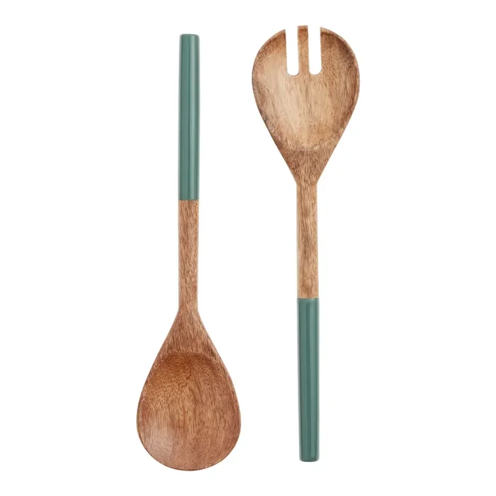 Harvest Green Enamel Wood Salad Servers 2 Piece Set