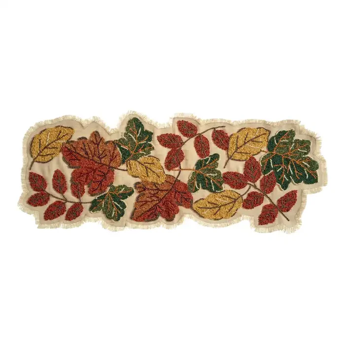 Harvest Leaves Jute Beaded Table Runner