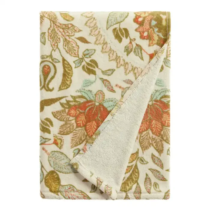 Indah Ivory Multicolor Floral Velour Bath Towel