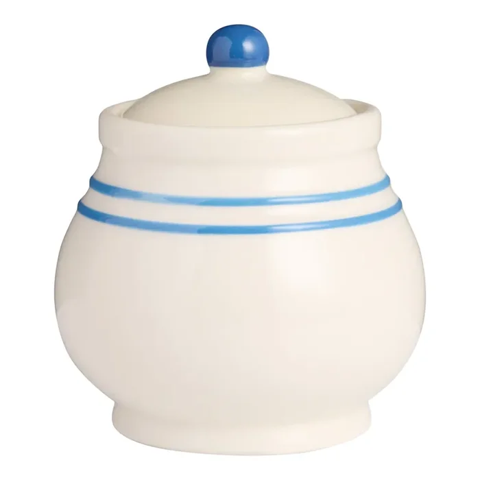 Ivory and Light Blue Stripe Speckled Ceramic Salt Cellar