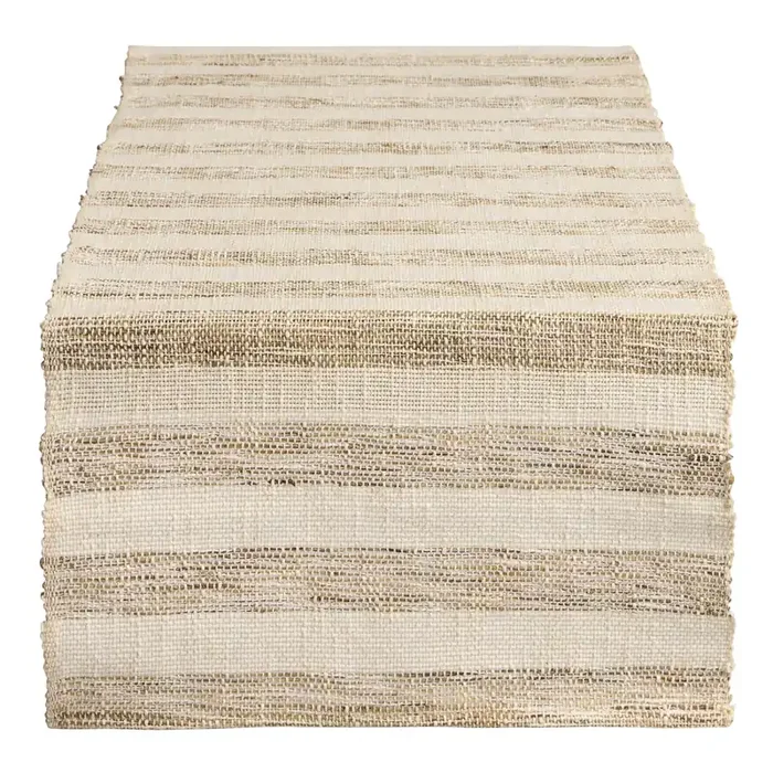 Ivory and Tan Natural Fiber Woven Stripe Table Runner