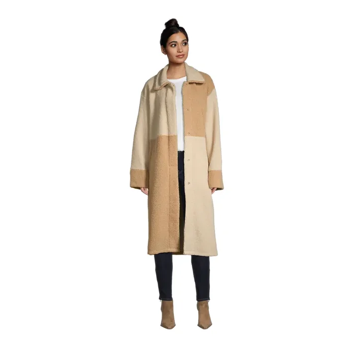 Ivory and Tan Two Tone Boucle Jacket with Pockets