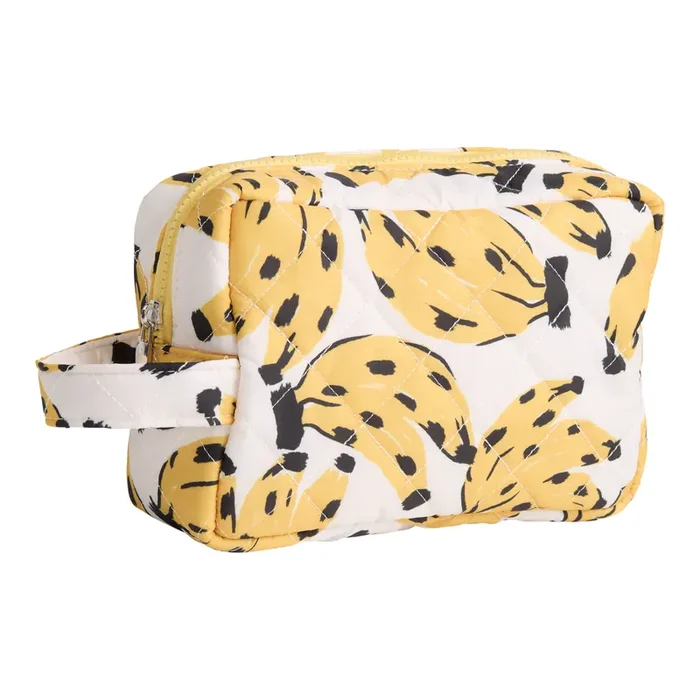 Ivory and Yellow Banana Quilted Travel Zip Pouch