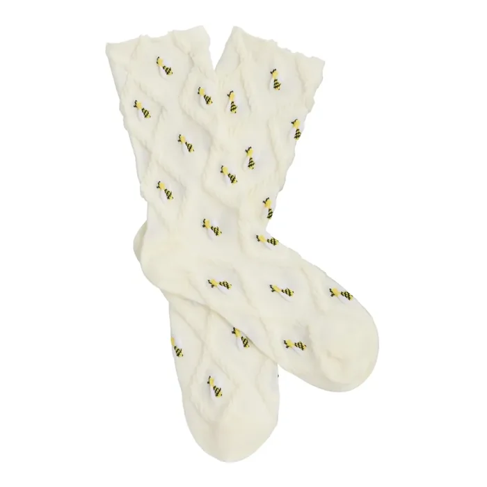 Ivory And Yellow Bee Diamond Jacquard Socks